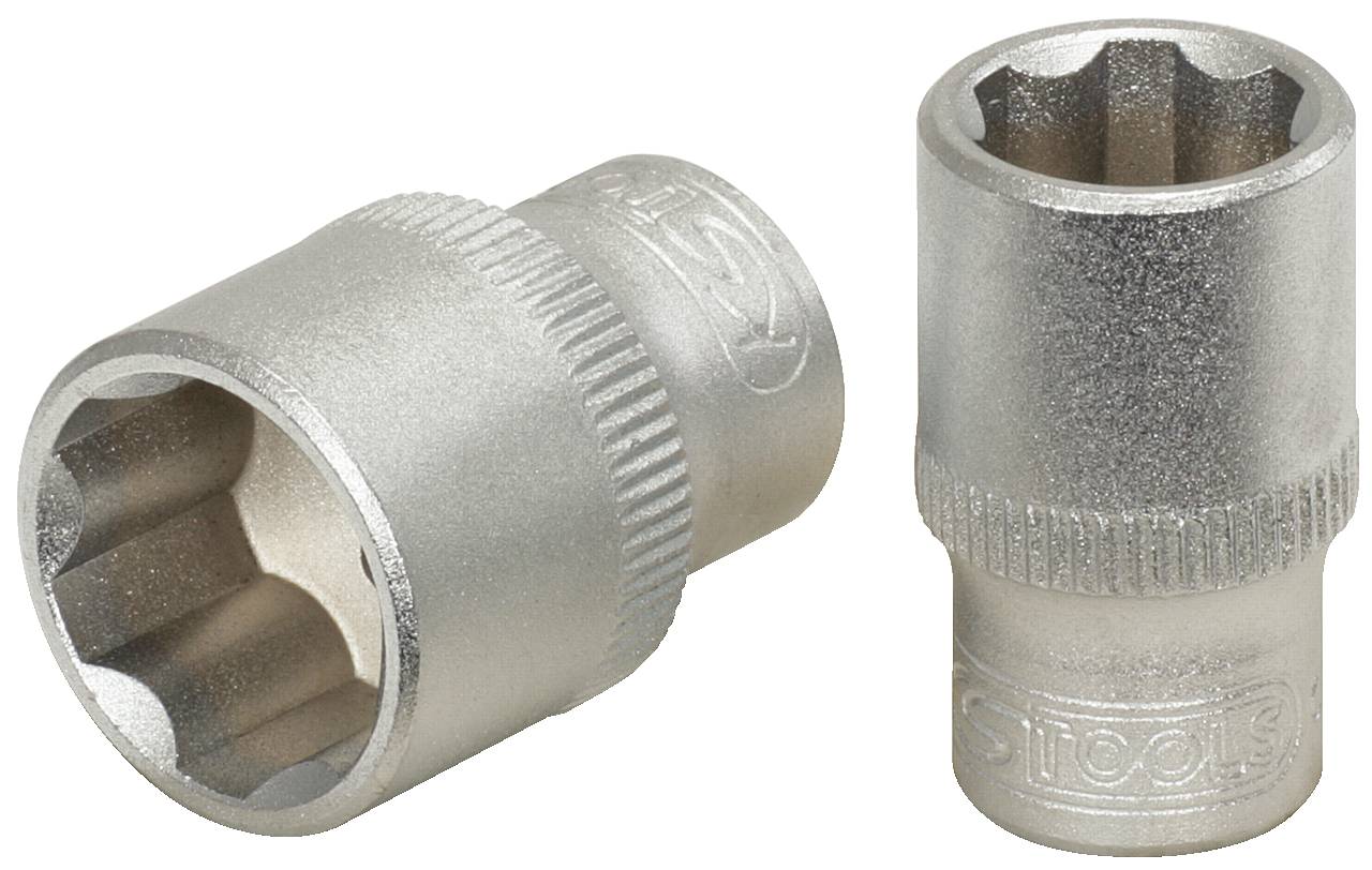 Zwei Sechskant-Steckschlüssel aus Metall; einer von vorne, einer seitlich.