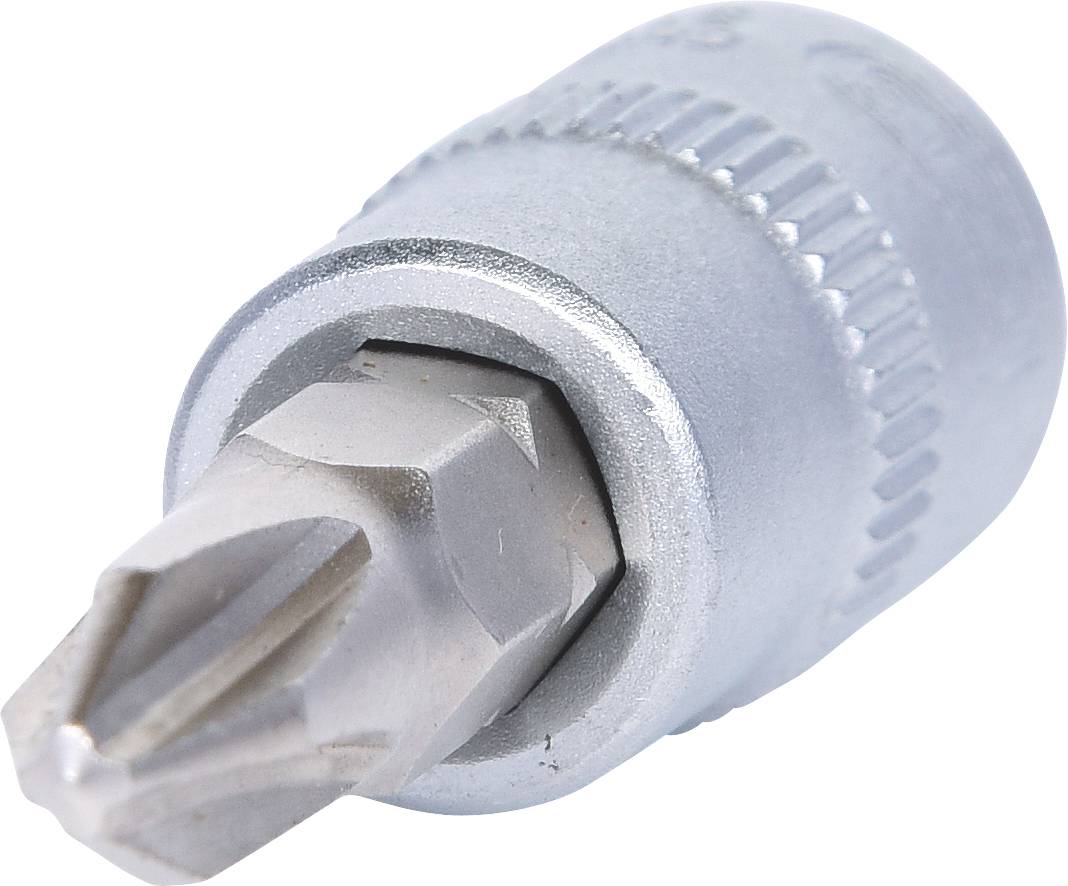 Kreuzschlitz-Schraubendreher-Bit mit Sechskantaufnahme aus Metall, silbern glänzend, für präzise Schraubarbeiten.