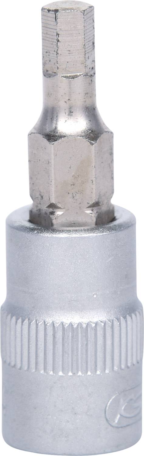 Ein silberner Bit-Aufsatz mit sechseckiger Spitze, geeignet für die Verwendung mit einem Schraubenschlüssel oder einer Ratsche.