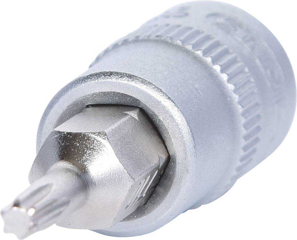 Ein silberner Torx-Bit-Aufsatz für Schraubendreher.