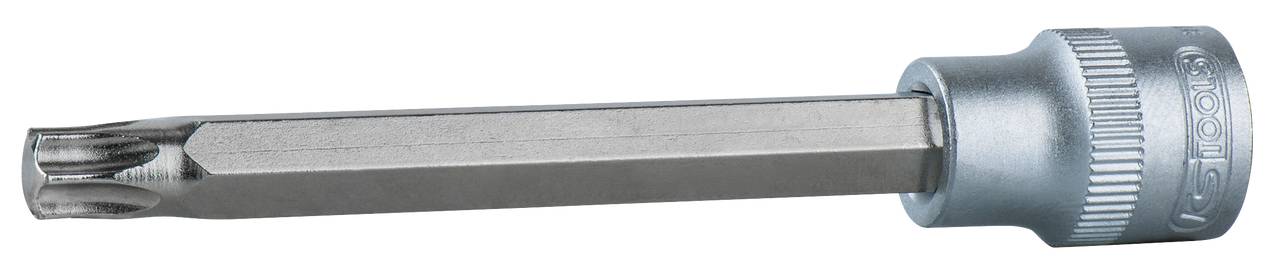 Schraubwerkzeug mit silbernem Metallgriff und sternförmigem Ende, geeignet für Torxschrauben.