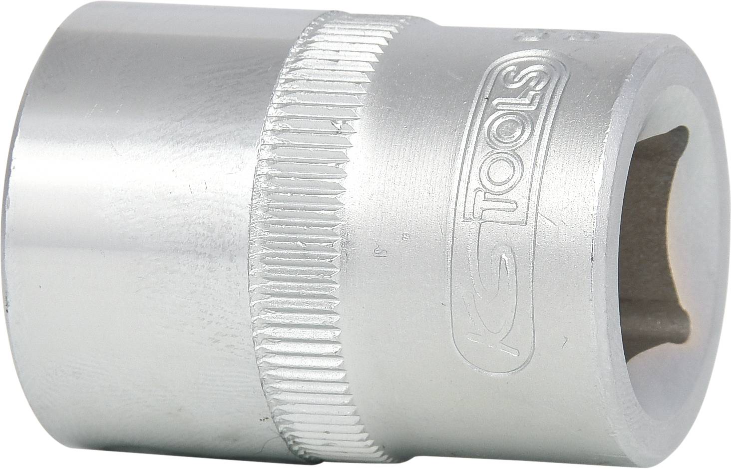 Metall-Stecknuss mit Riffelung und Gravur der Marke 'KS Tools' auf der Seite.