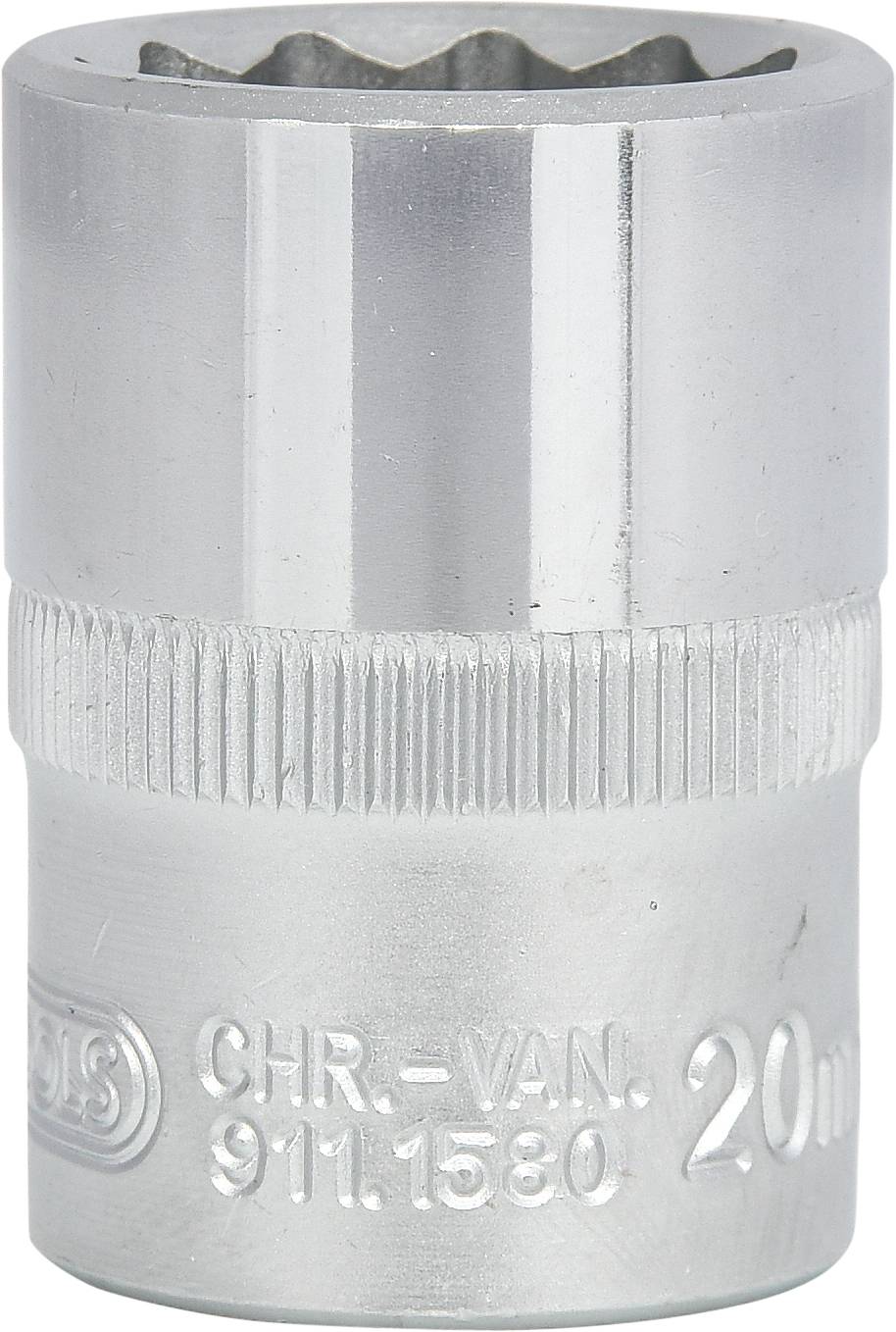 Metall-Stecknuss, 20 mm, zylindrische Form, silberfarbig, gerändelte Oberfläche für besseren Halt, geeignet für Handwerkzeuge.