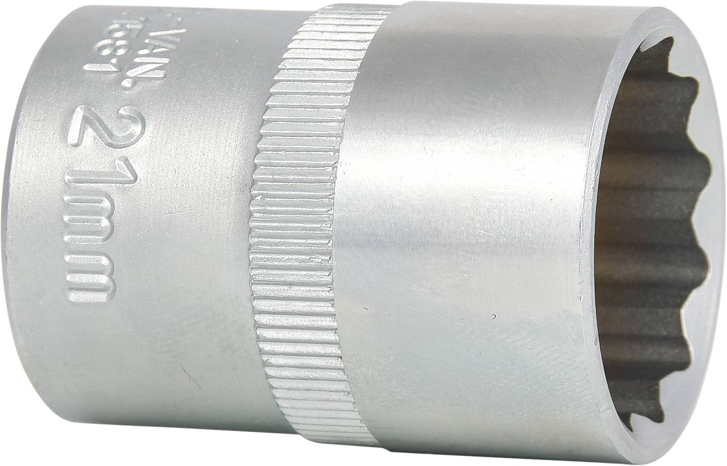 Sechskant-Steckschlüsseleinsatz 24 mm, silber, mit geriffeltem Griffbereich, Nahaufnahme.