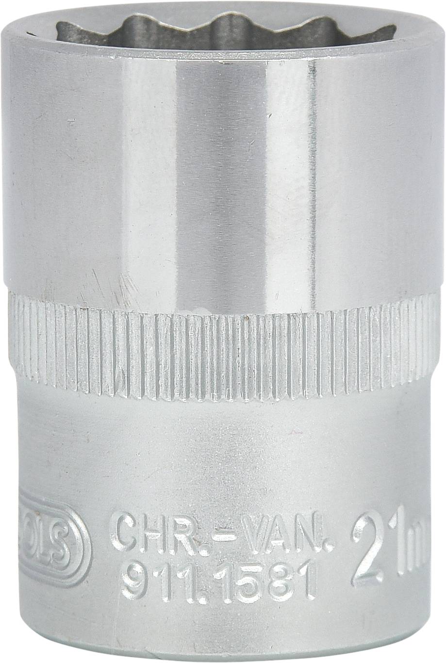 21 mm Steckschlüssel aus Chrom-Vanadium-Stahl, silberfarben mit gerändeltem Griff, ideal für mechanische Reparaturen und Wartung.