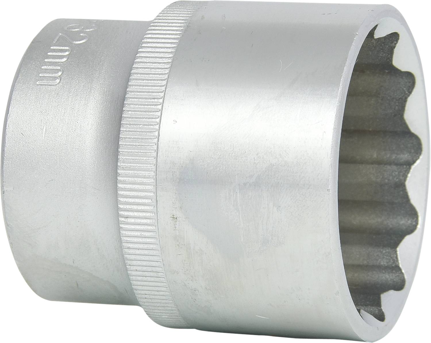 Silberne Stecknuss mit 12-zahniger Innenaufnahme, Größe 22 mm, zur Verwendung mit Ratschen oder Drehmomentschlüsseln.