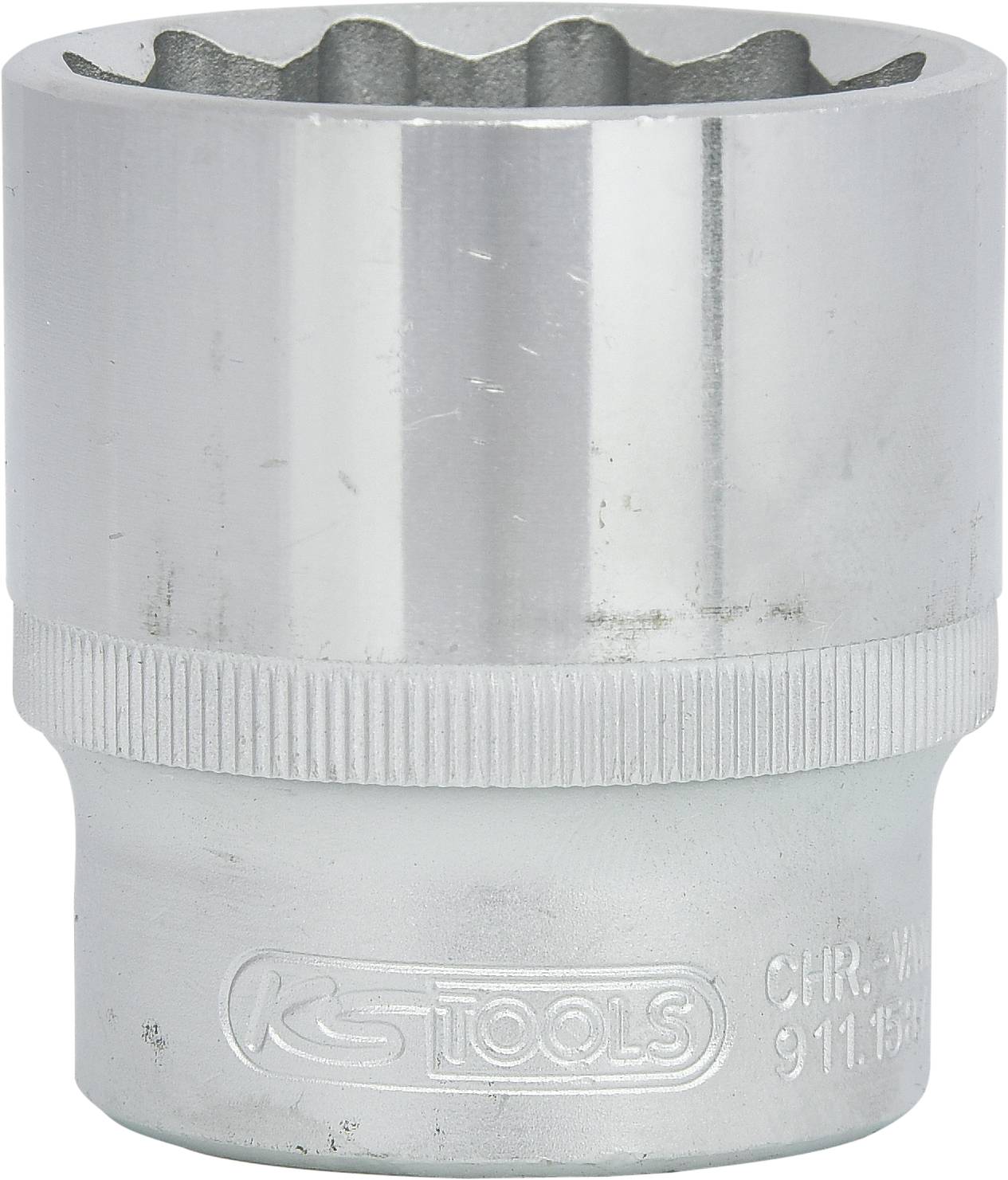 Metallschraubenschlüssel, zylindrische Form, mit rasterförmiger Innenprofilierung, verwendet für Schrauben mit entsprechenden Köpfen.