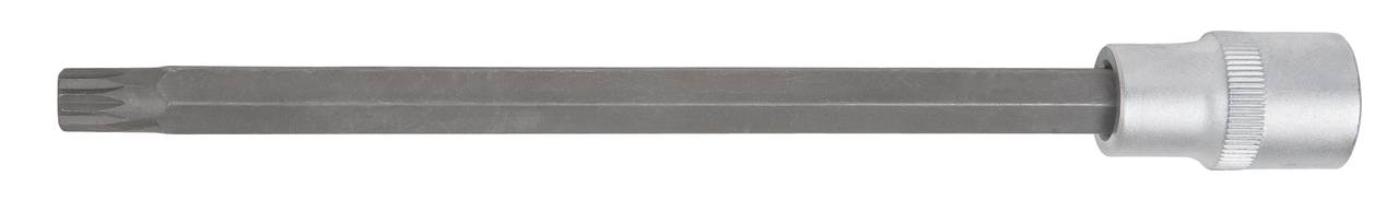 Langes, metallisches Werkzeug mit zylindrischem Schaft und runder, geriffelter Halterung am Ende.