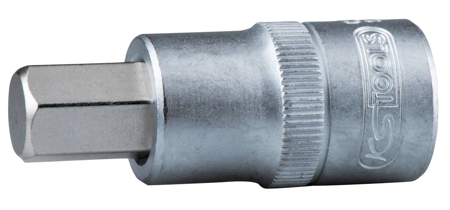 Metallische Stecknuss mit sechskantiger Innenseite, geeignet für die Verwendung mit einem Steckschlüssel zum Festziehen von Schrauben.