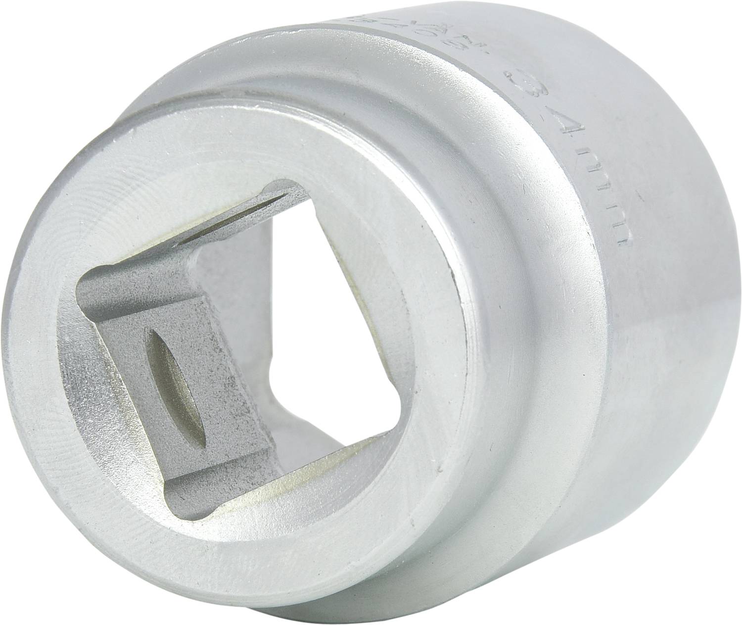 Silberne Nuss für Ratschen, quadratische Öffnung, glatte Oberfläche.