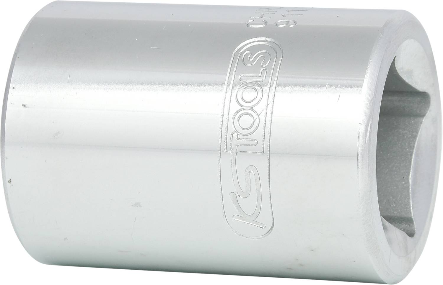 Silberne Sechskant-Stecknuss mit 'TOOLS'-Aufdruck auf der Seite, aus Metall, für Schraubarbeiten geeignet.