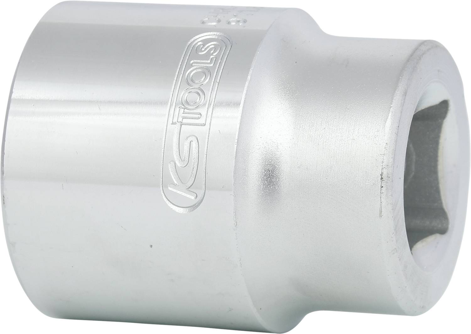 Eine silberne Stecknuss mit dem Aufdruck 'KS Tools', zylindrische Form, Werkzeug für mechanische Arbeiten.