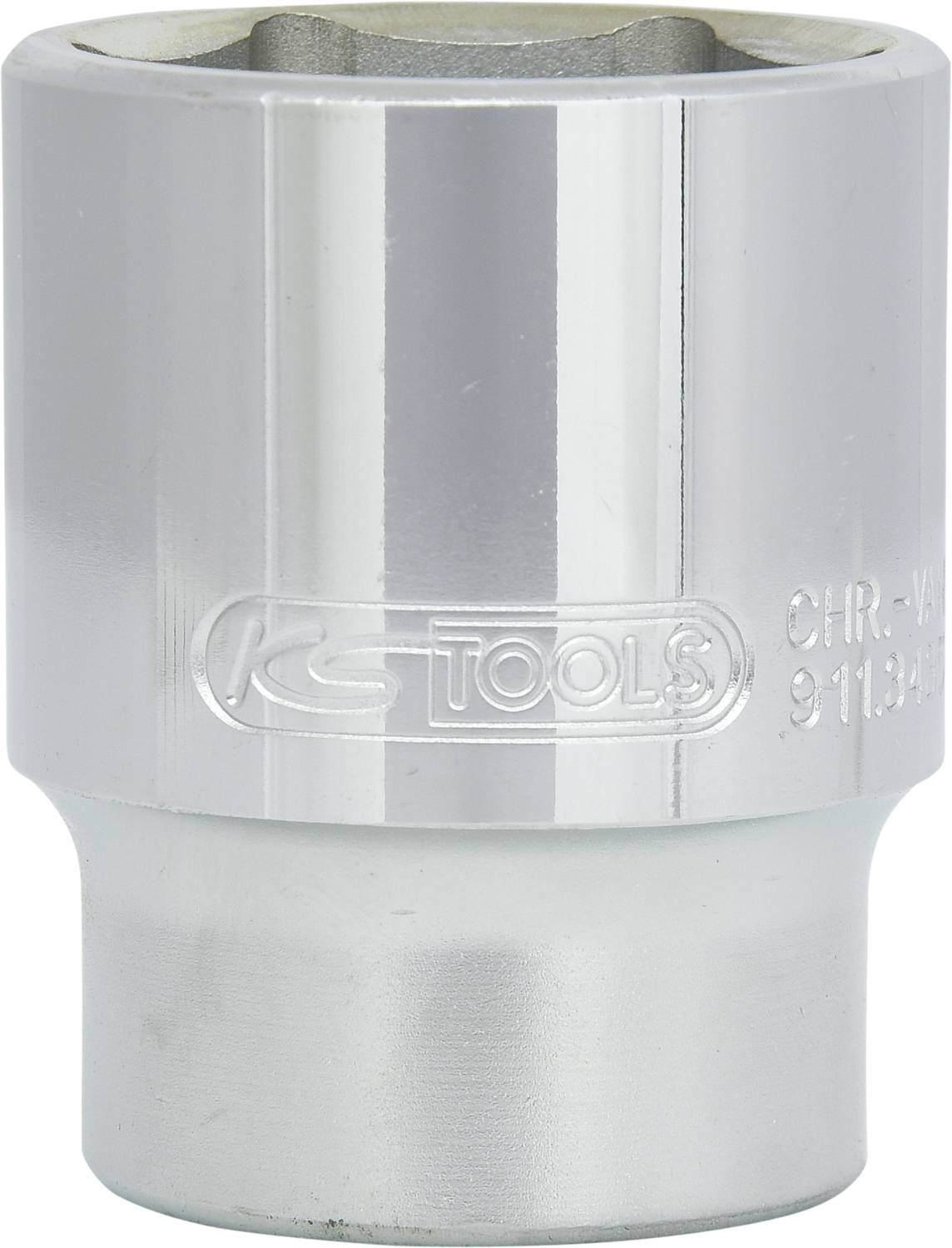 Eine silberne Sechskant-Stecknuss von KS Tools, Größe 32 mm, aus Chrom-Vanadium-Stahl, zum Lösen von Schrauben und Muttern.