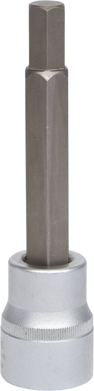 Sechskant-Bit-Stecknuss mit langem Schaft für präzises Schrauben. Metallisch glänzendes Werkzeug mit stabilem Griff.