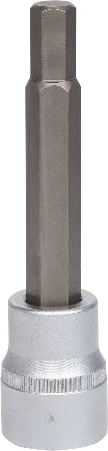 Ein silberner Sechskantschlüssel mit langem Schaft und Kappe, geeignet zur Verwendung mit einem Steckschlüssel oder einer Ratsche.