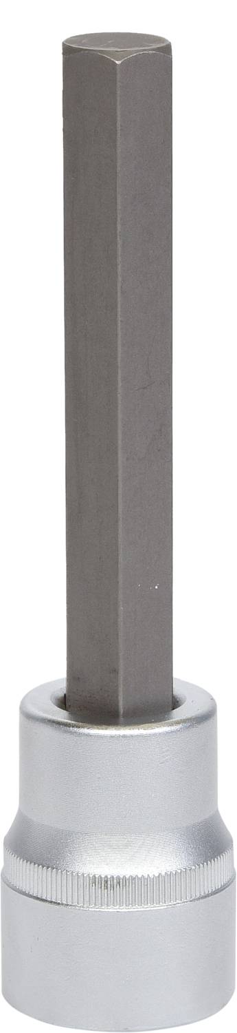 Ein Sechskant-Bitaufsatz aus Metall, lang und zylindrisch, für den Einsatz mit einem Schraubendreher oder einer Ratsche.