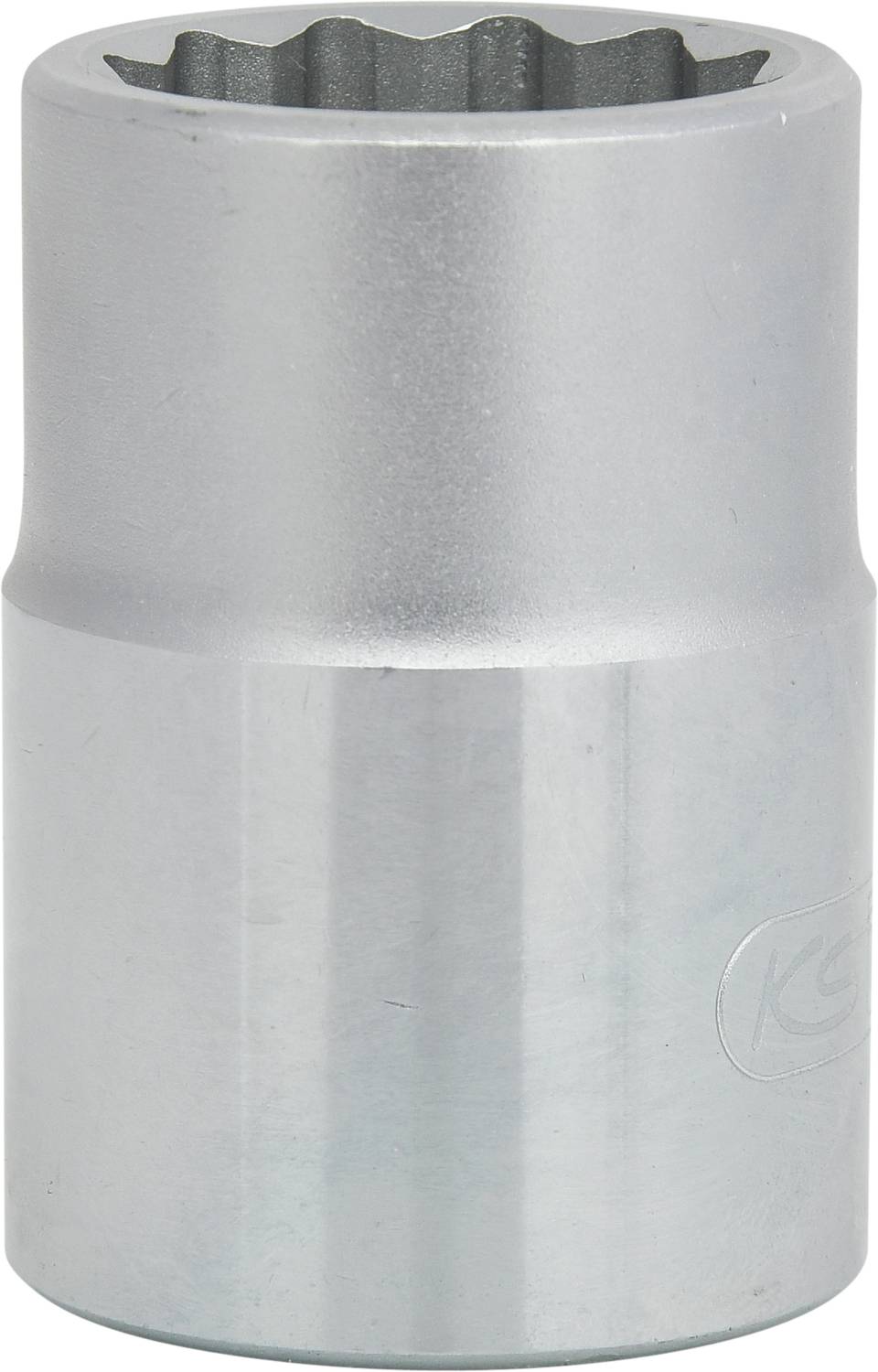 Metallschraubenschlüssel mit zylindrischer Form und gezahntem Innenprofil, geeignet zum Anziehen oder Lösen von Schrauben.