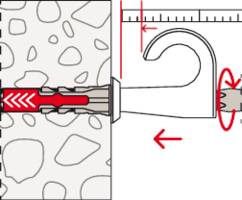 Diagramm eines Ankerbolzens in einer Betonwand, das die Installation veranschaulicht. Ein Pfeil zeigt die Richtung der Bolzenplatzierung und den Expansionsmechanismus.