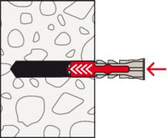 Diagramm zeigt eine Wand mit einem in ein gebohrtes Loch eingesetzten Anker-Expansionsdübel, das den Verankerungsprozess veranschaulicht.