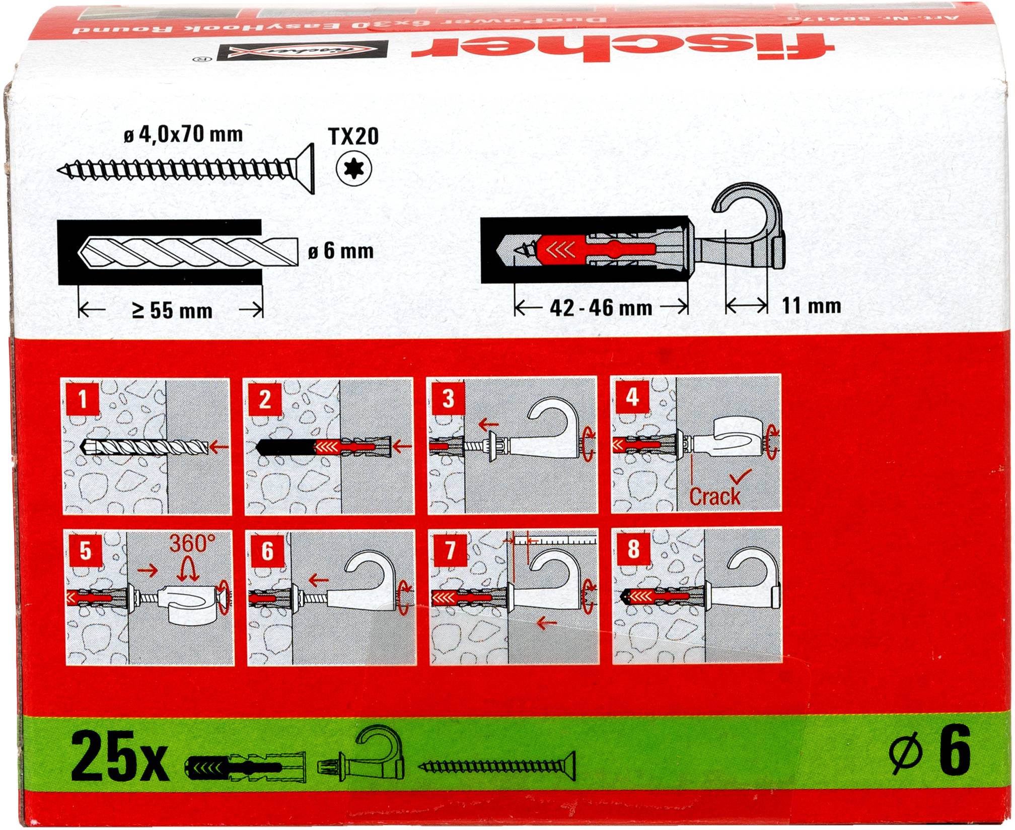 Schnittzeichnung eines Metallwandankerbbolzens, der ein Holzpaneel an einer Wand befestigt. Der Bolzen dehnt sich in der Wand aus, um Stabilität zu bieten.