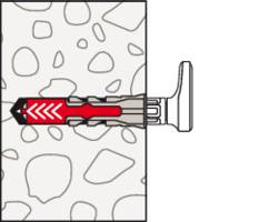 Ein Diagramm, das einen in einer Wandquerschnitt installierten Wandanker zeigt. Der Anker expandiert innerhalb der Wand und sichert einen Bolzen an Ort und Stelle.