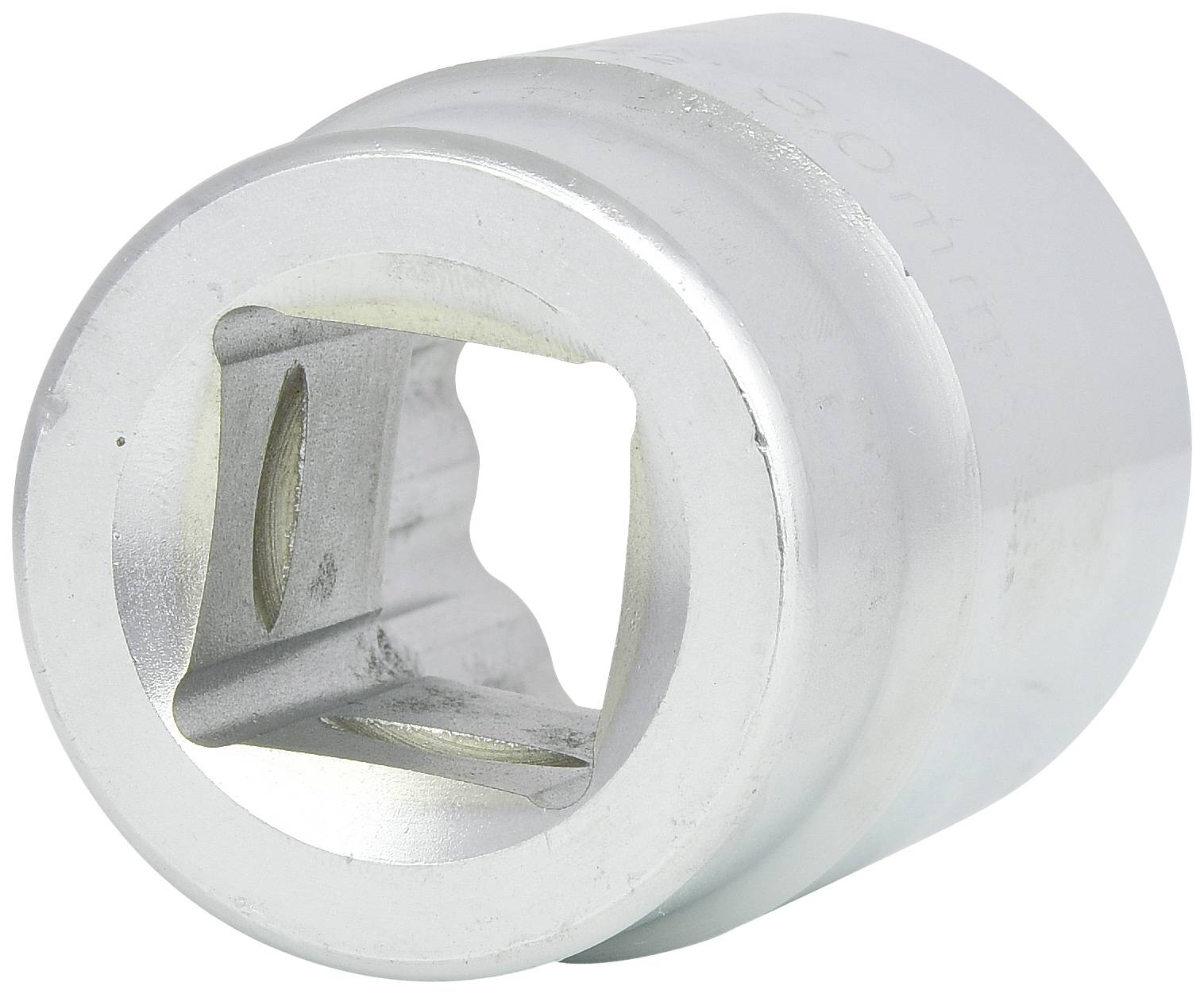 Silberner Steckschlüsseleinsatz für Schraubarbeiten, quadratische Öffnung zur Befestigung auf einem Drehmomentschlüssel.