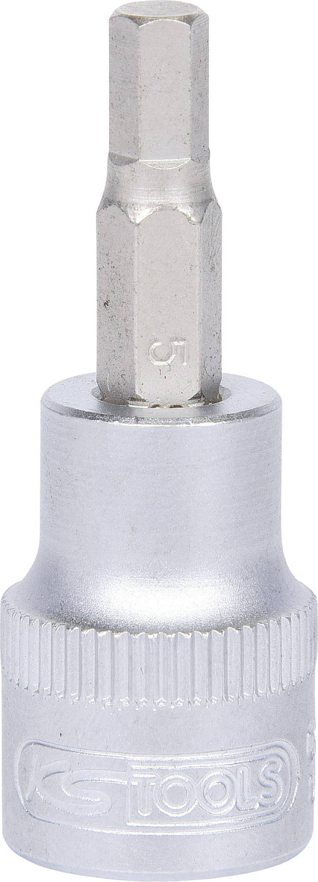 Sechskant-Bit mit Stecknuss, geeignet für manuelle oder maschinelle Verschraubung, silberfarben, aus Metall.