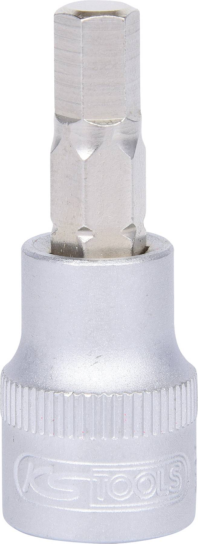 Sechskant-Steckschlüsselaufsatz aus Metall, silberfarbig, mit graviertem Herstellerlogo.