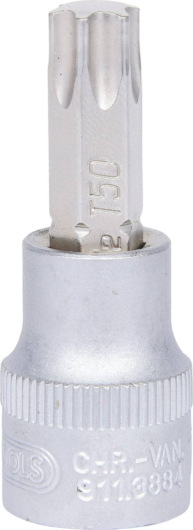Torx-Bit-Socket in Silber, geeignet zum Entfernen oder Anziehen von Schrauben mit Torx-Kopf. Label 'T50' erkennbar.
