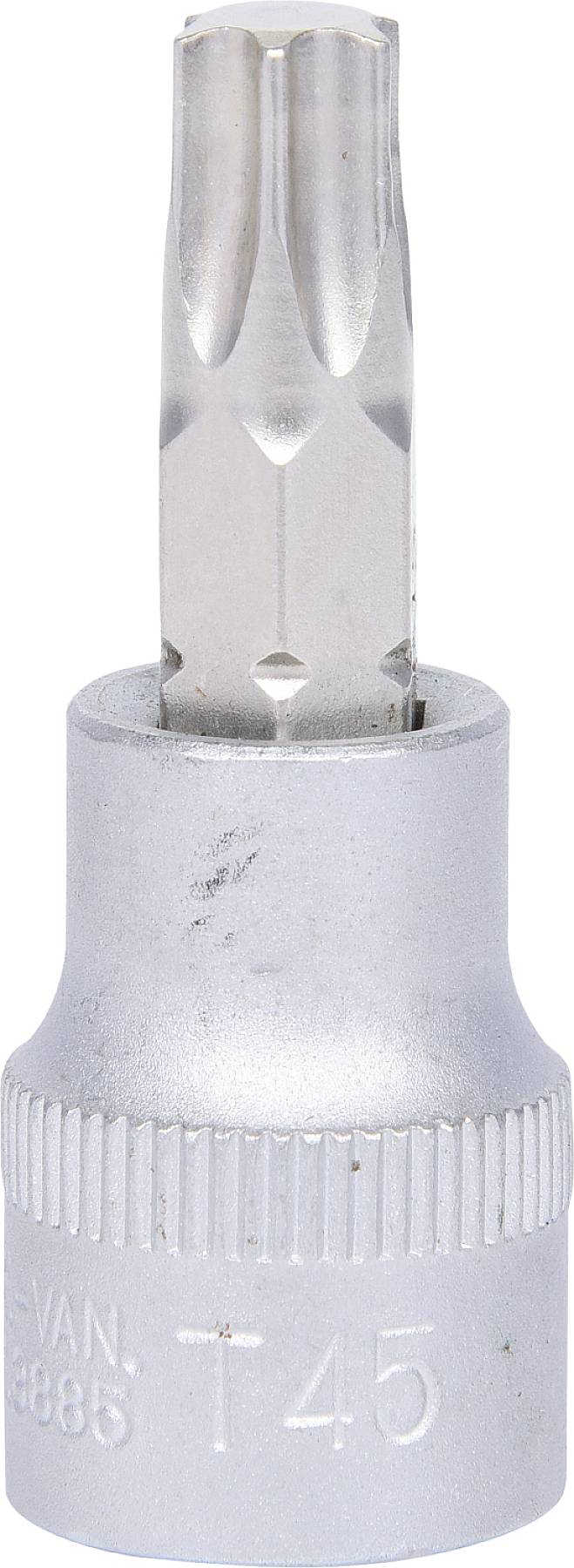 Ein silberner Bitaufsatz mit der Beschriftung 'T45'.