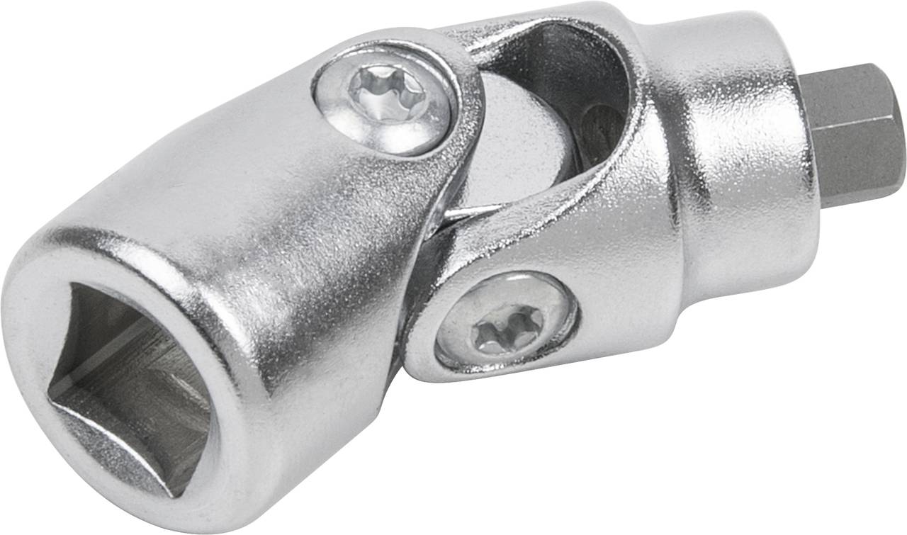 Steckschlüsselgelenk aus Metall, ermöglicht flexible Bewegung von Stecknüssen, nützlich in engen oder schwer erreichbaren Bereichen.