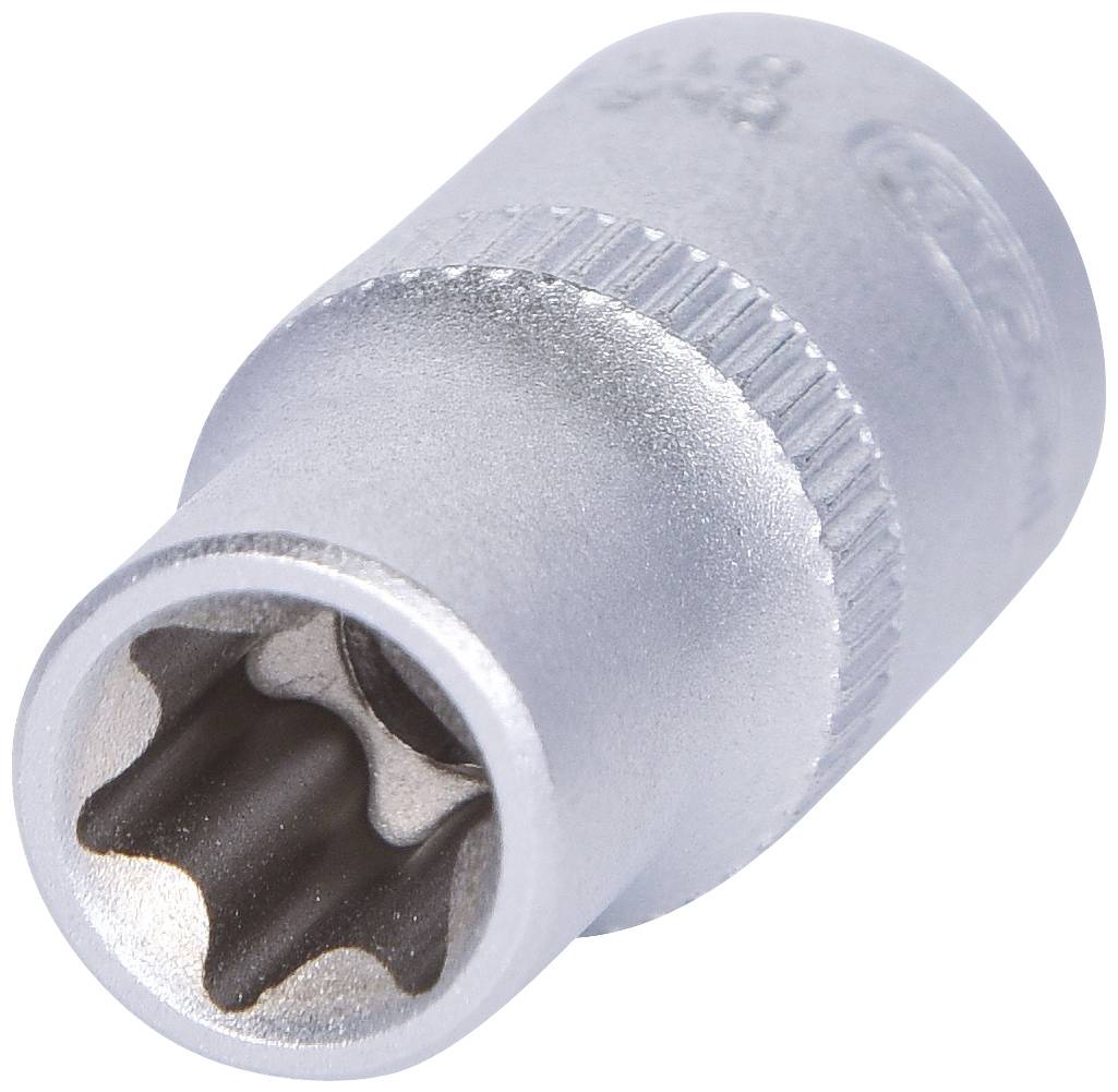 Ein sechskantiger Steckschlüssel, geeignet für die Arbeit mit Schraubenschlüsseln, aus silbernem Metall gefertigt.