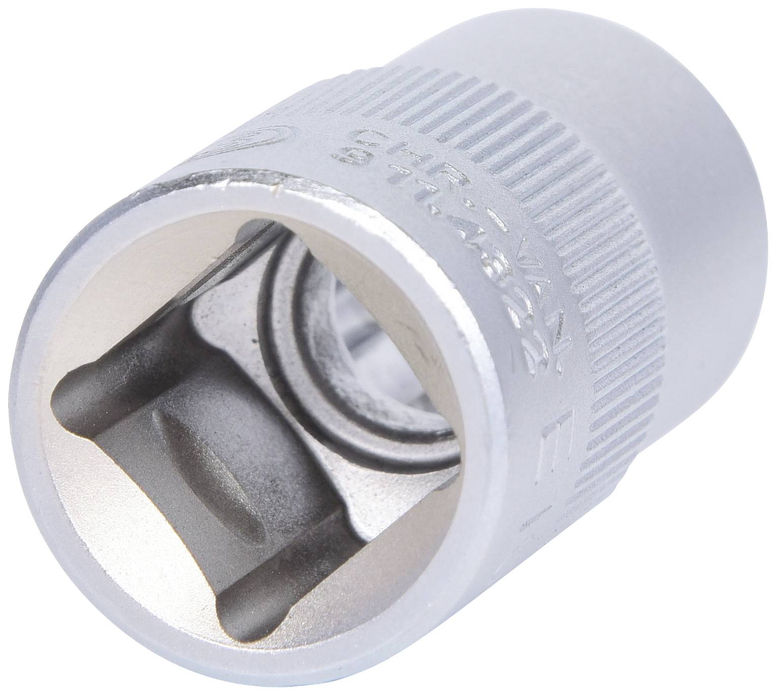 Metall-Stecknuss mit gerändeltem Griff, geeignet für Schraubenschlüssel, zeigt Innensechskant zur Befestigung von Muttern und Schrauben.