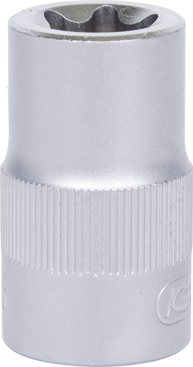 Silberne Stecknuss mit runder Form und geriffelter Oberfläche für besseren Halt. Sie wird im Werkzeugbereich verwendet.