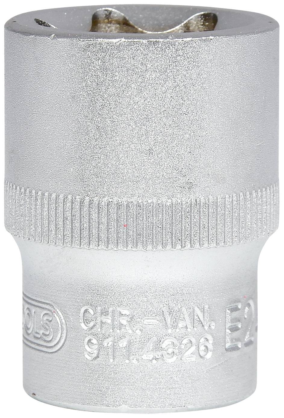 'E12' Stecknuss aus Chrom-Vanadium-Stahl, silberfarben, gerändelte Oberfläche für besseren Halt, geeignet für Kfz- und Maschinenschrauben.