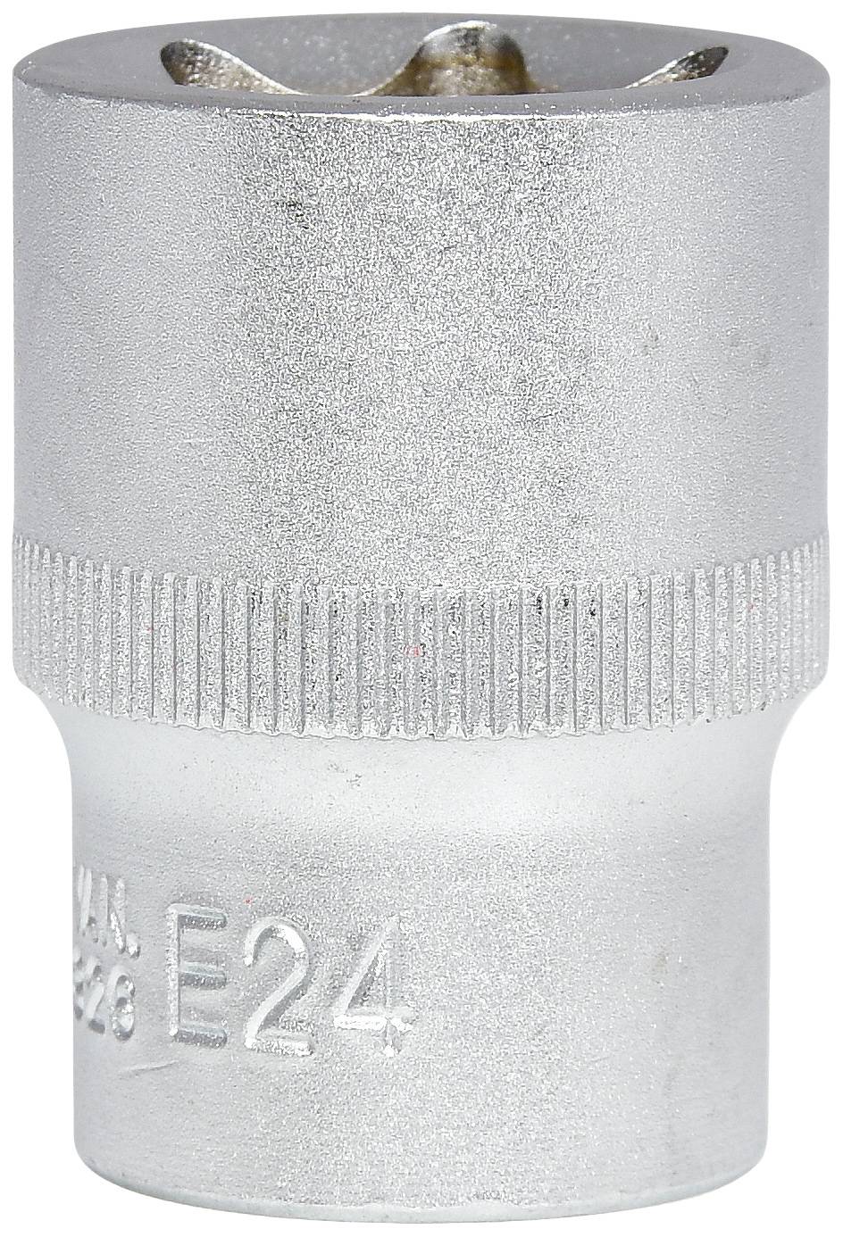 E24-Steckschlüssel mit 12-kantigem Profil, silberfarben, für den Einsatz mit passenden Schrauben und Muttern in mechanischen Anwendungen.