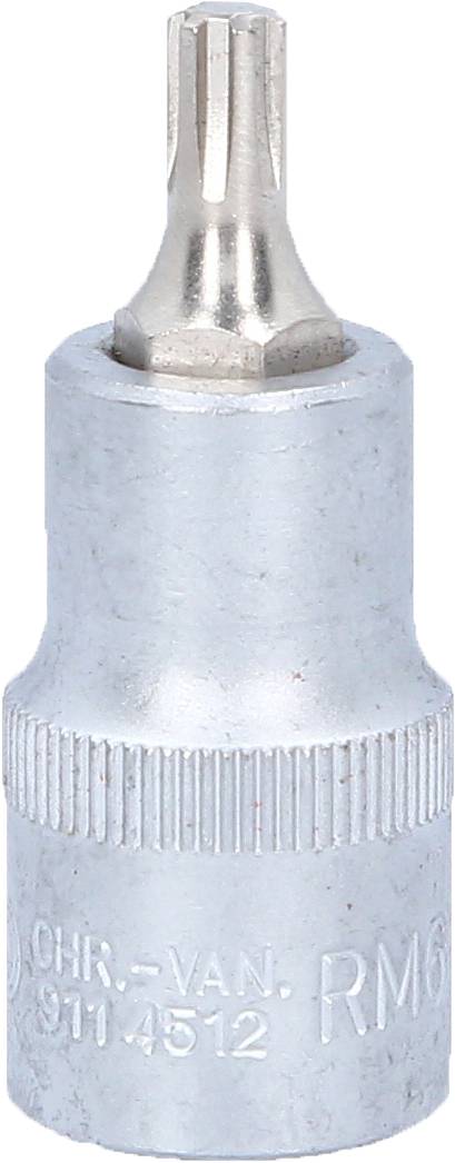 Metallkopf eines Werkzeugs mit gezacktem Bit, geeignet für Schraubenmontage.