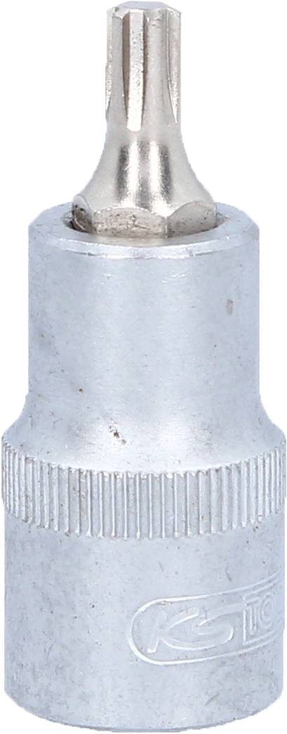 Silberner Schraubendreheraufsatz mit geriffeltem Griff und Sternspitze.