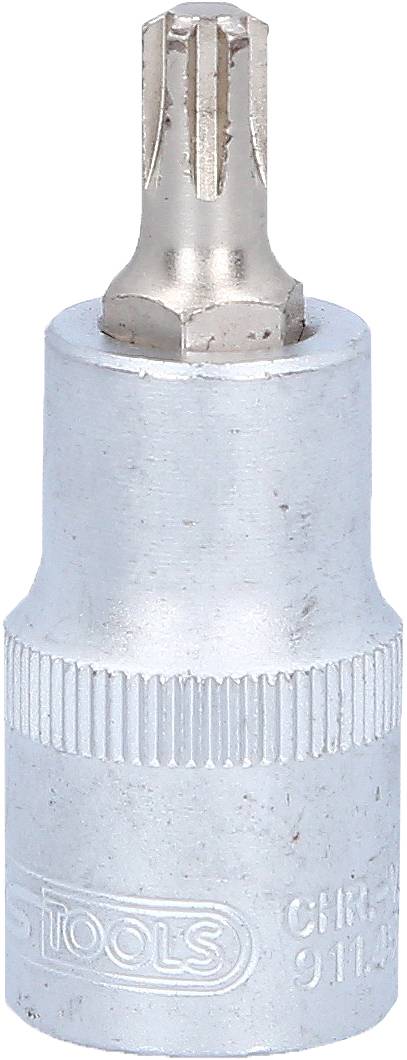 Metallischer Torx-Steckschlüsselaufsatz mit Riffelung, geeignet zum Anziehen oder Lösen von Schrauben mit passendem Torx-Profil.