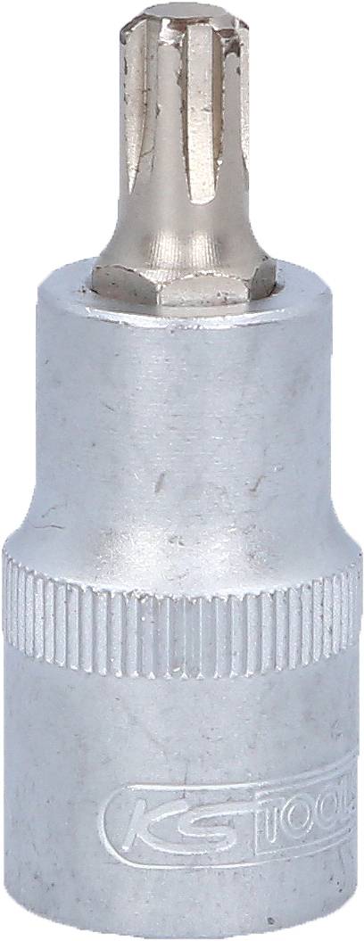 Eine silberne Torx-Schraubendrehereinsatz mit geriffeltem Griff.