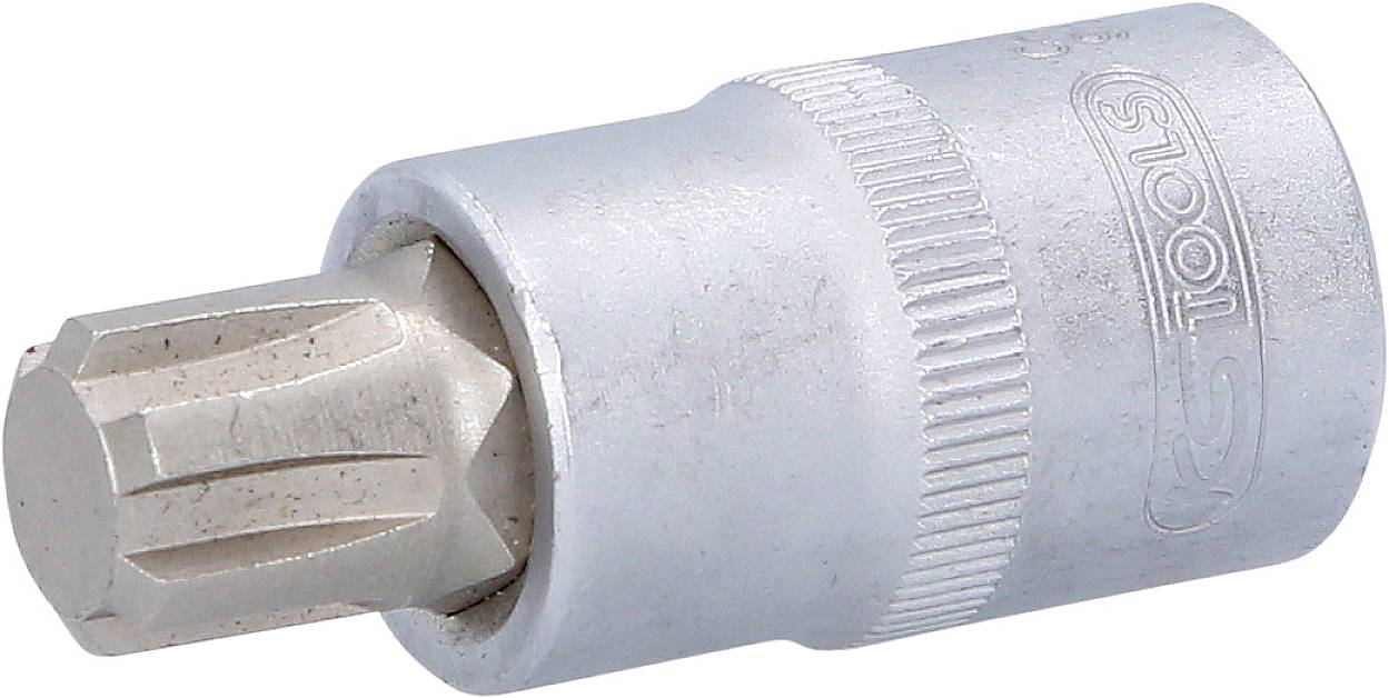 Ein silberner Steckschlüssel mit einem Torx-Kopf, der für das Lösen oder Festziehen von Schrauben mit Innensternprofil verwendet wird.