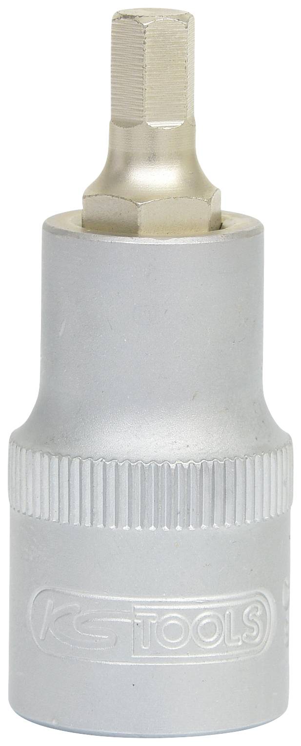 Ein silberfarbener Steckschlüsselaufsatz mit Sechskantverschluss und geriffeltem Griff, geeignet für manuelle oder Maschinenanwendung.