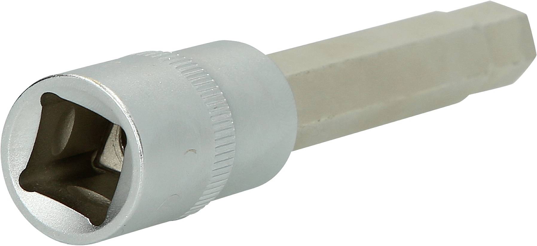 Ratschenadapter aus Metall mit Sechskantaufsatz, verwendet zum Festziehen und Lösen von Schrauben oder Muttern.