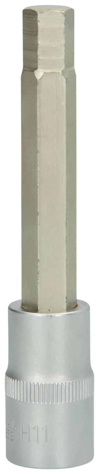 Sechskant-Bit aus metallischem Material mit einer silbernen Basis, geeignet für das Lösen oder Anziehen von Schrauben.