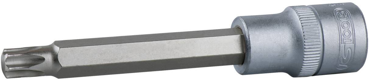 Sechskant-Bit mit Torx-Kopf in einer Stecknuss, aus Metall gefertigt, vor weißem Hintergrund. Geeignet für Schraubenzieher und Werkzeuge.