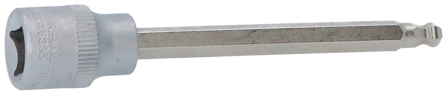 Silberfarbener Steckaufsatz mit zylindrischem Griff, geeignet zur Befestigung auf einem Schraubendreher oder einer Ratsche.