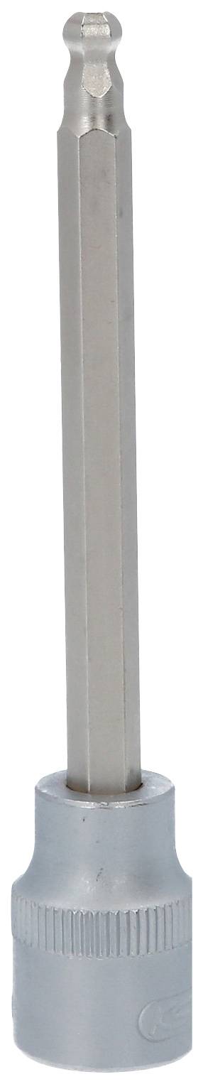 Langer Sechskantschlüssel mit silbernem Griff, vertikal ausgerichtet. Werkzeug zur Arbeit mit Sechskantschrauben.