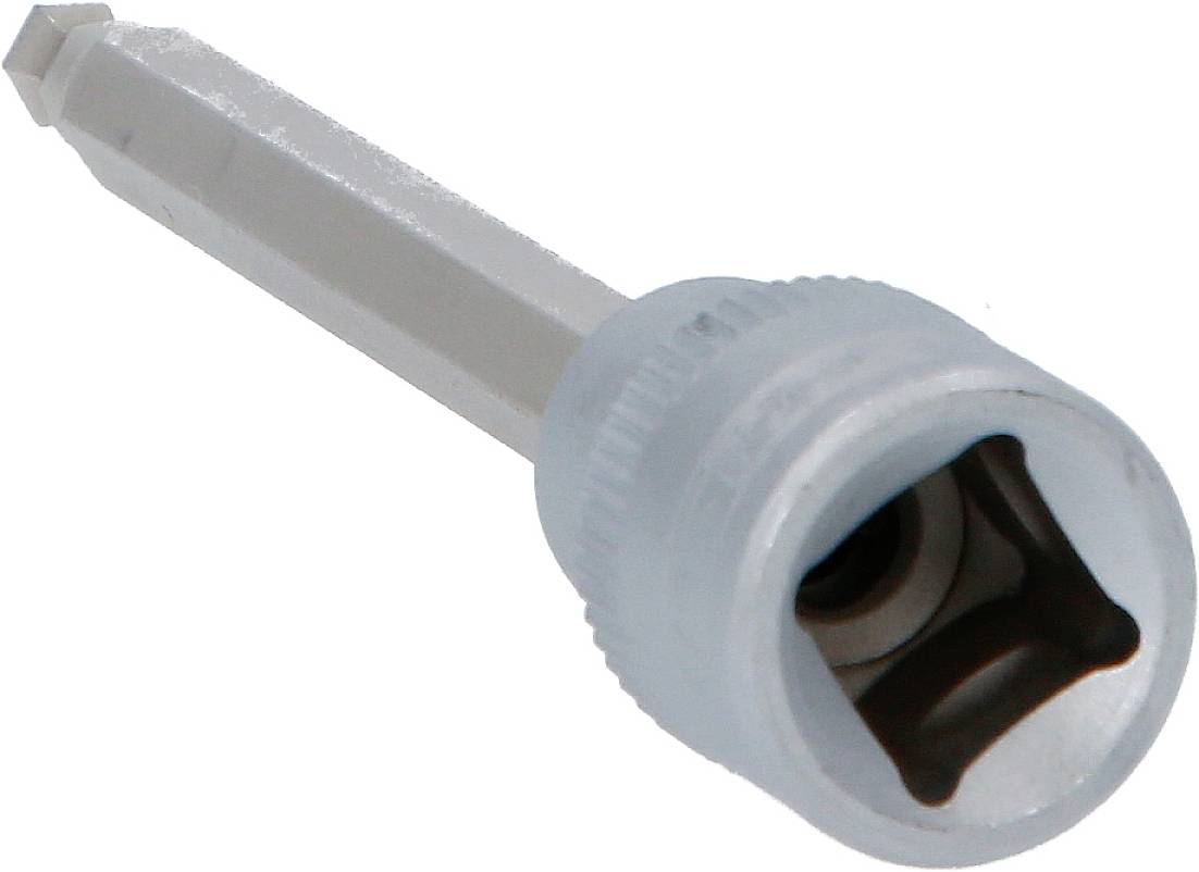 Ein silberner Antennenadapter mit sechskantigem Griff und vierkantiger Buchse, geeignet für spezifische Verbindungszwecke.