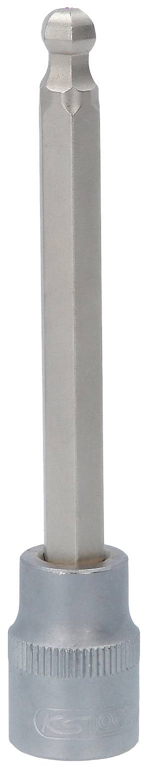 Ein silberfarbener Inbusschlüssel mit langem Schaft und rundem Kopf für den Einsatz mit einem Steckschlüssel.