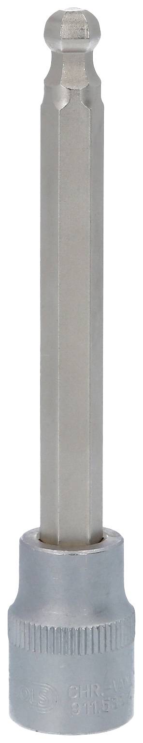 Ein silberner Bit mit sechskantiger Spitze und geriffeltem Schaft. Werkzeug für Schraubarbeiten, speziell für Innensechskantschrauben.